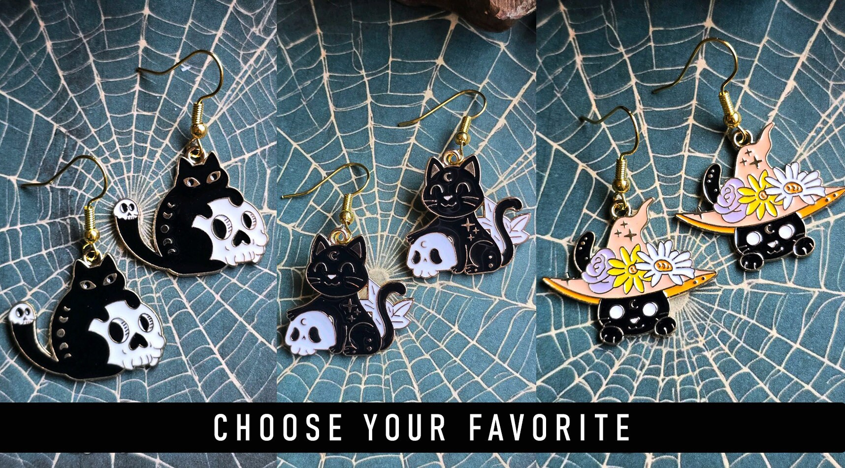 Black Cat Enamel Earrings: Witchy Halloween Jewelry