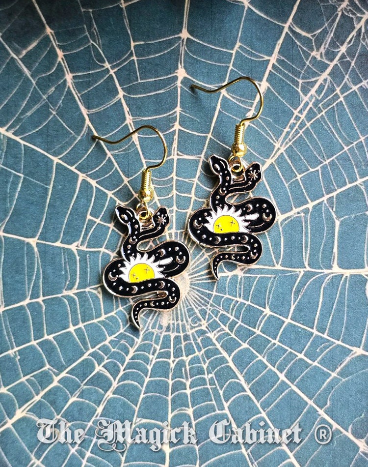 Enamel Snake Charm Earrings: Witchy Goth Halloween Costume Jewelry