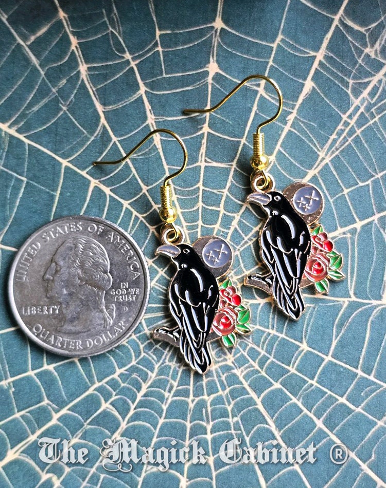 Enamel Raven Earrings: Goth Halloween Crow Jewelry