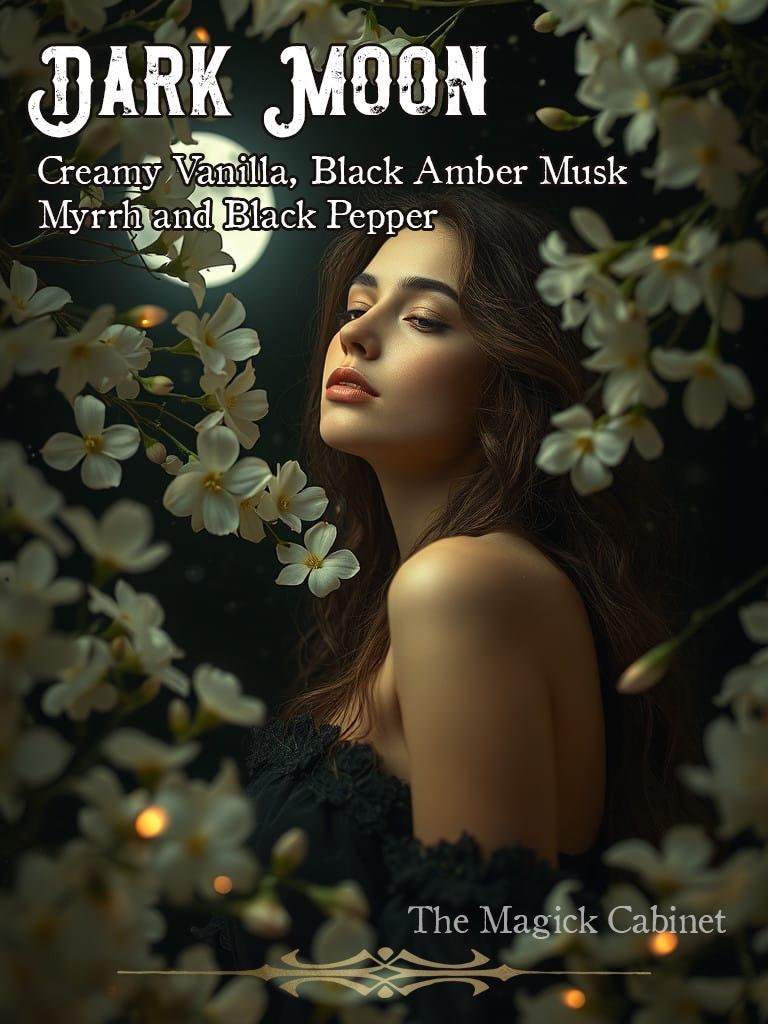 Dark Moon Perfume: Vanilla, Black Amber, Myrrh (10ml) Oil or Eau de Parfum