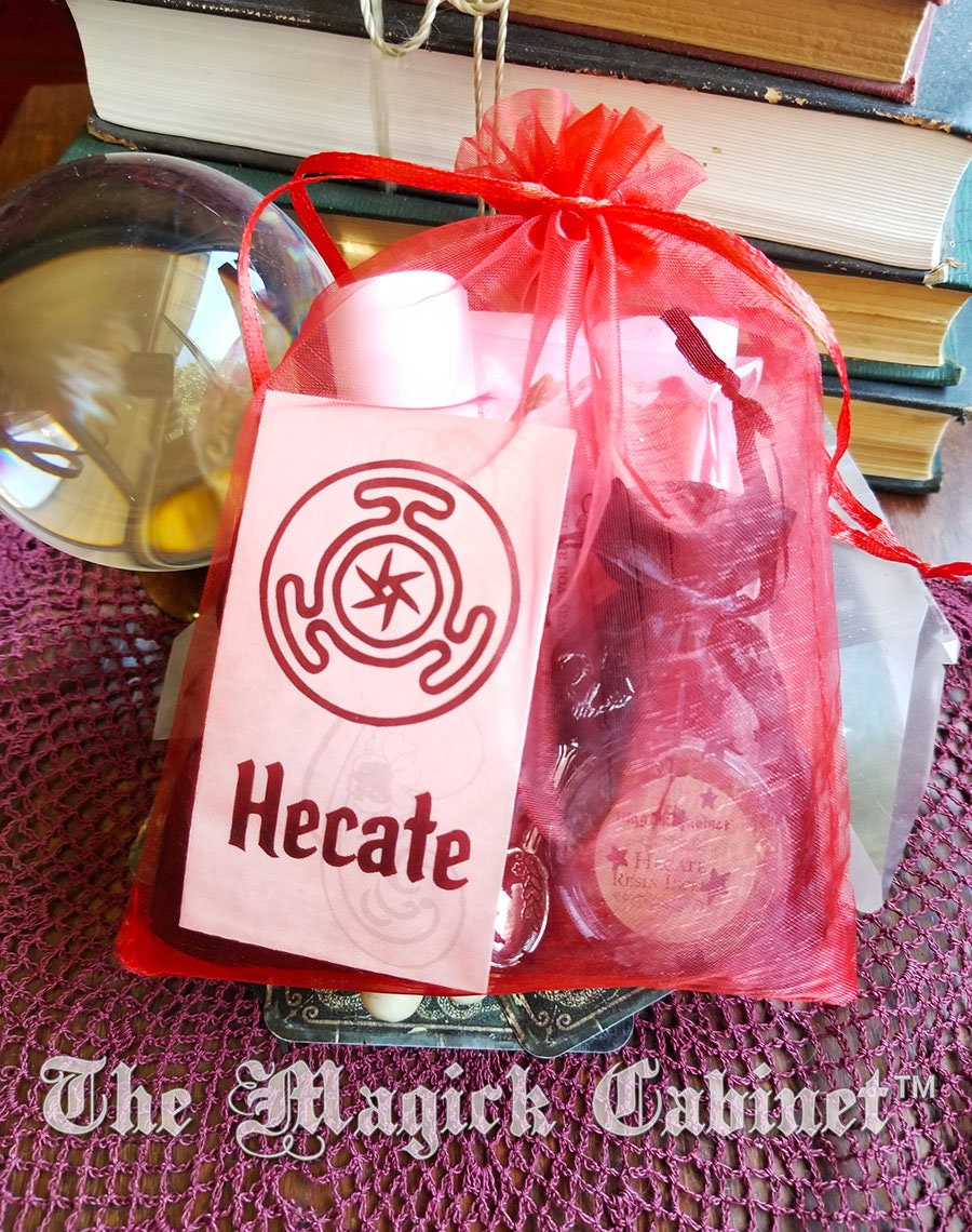 Hecate Offering Bag: Goddess Invocation Kit with Oil, Incense and Crystals - Instructions Included
