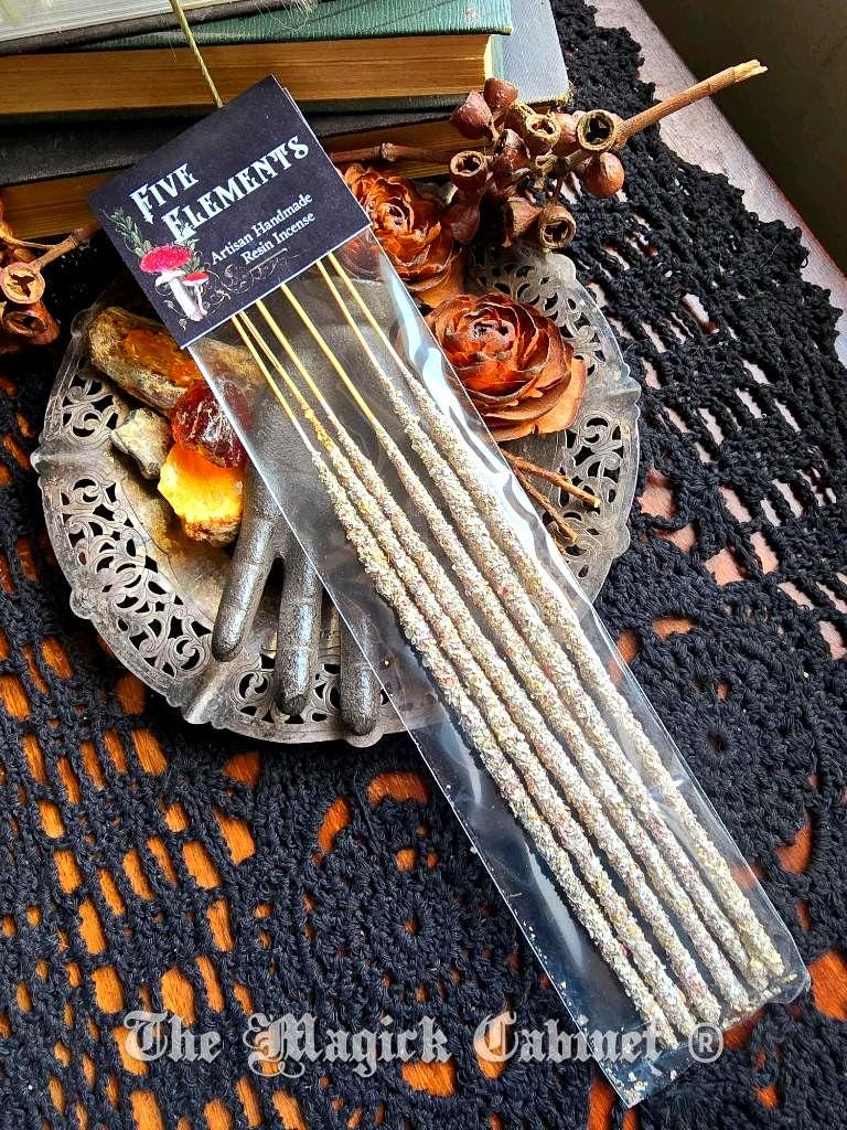Artisan Resin Incense Sticks: 5 Elements Frankincense, Myrrh, Palo Santo, Copal, White Sage