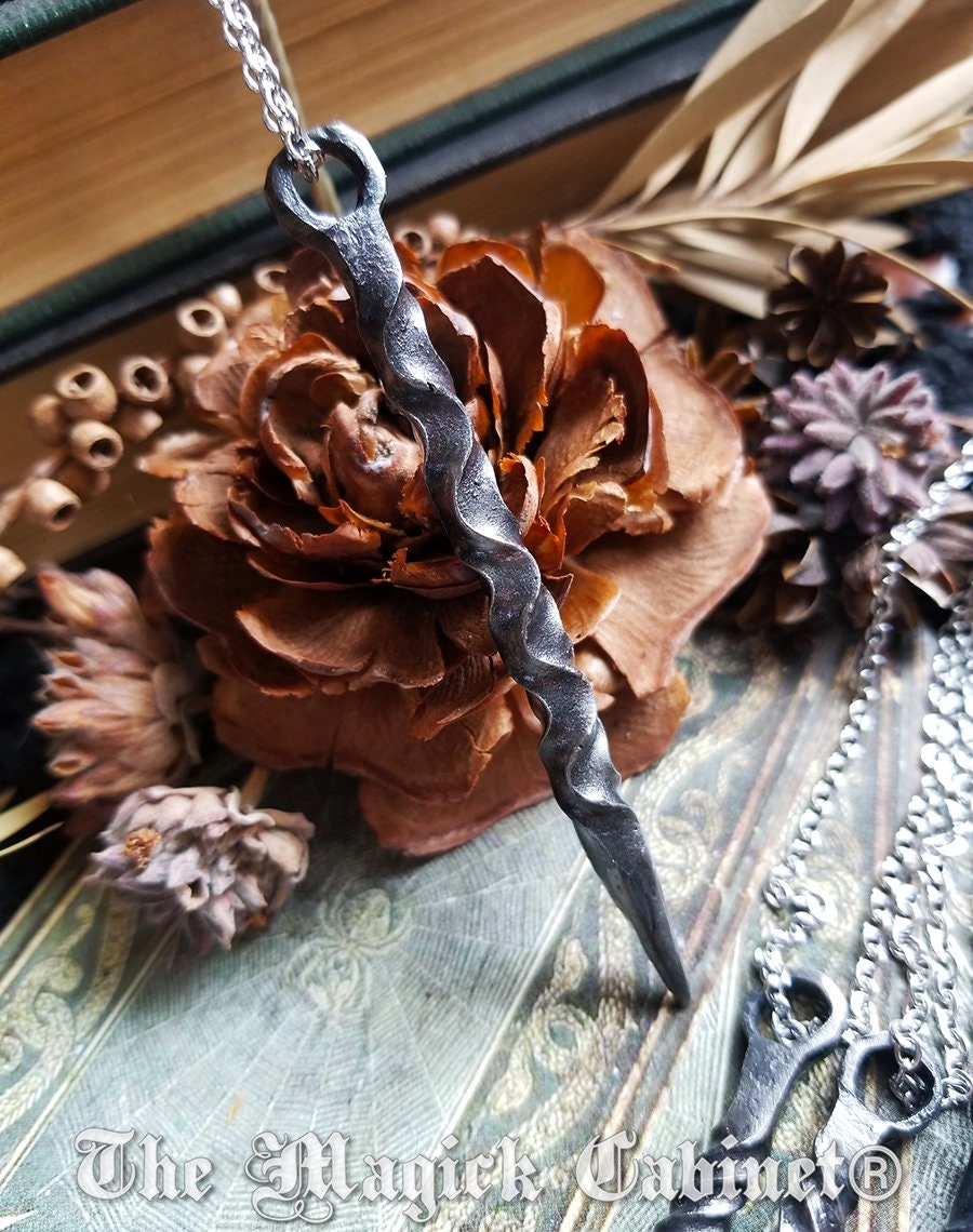 Hand Forged Iron Candle Scribe Necklace: Witch Magick Pendulum