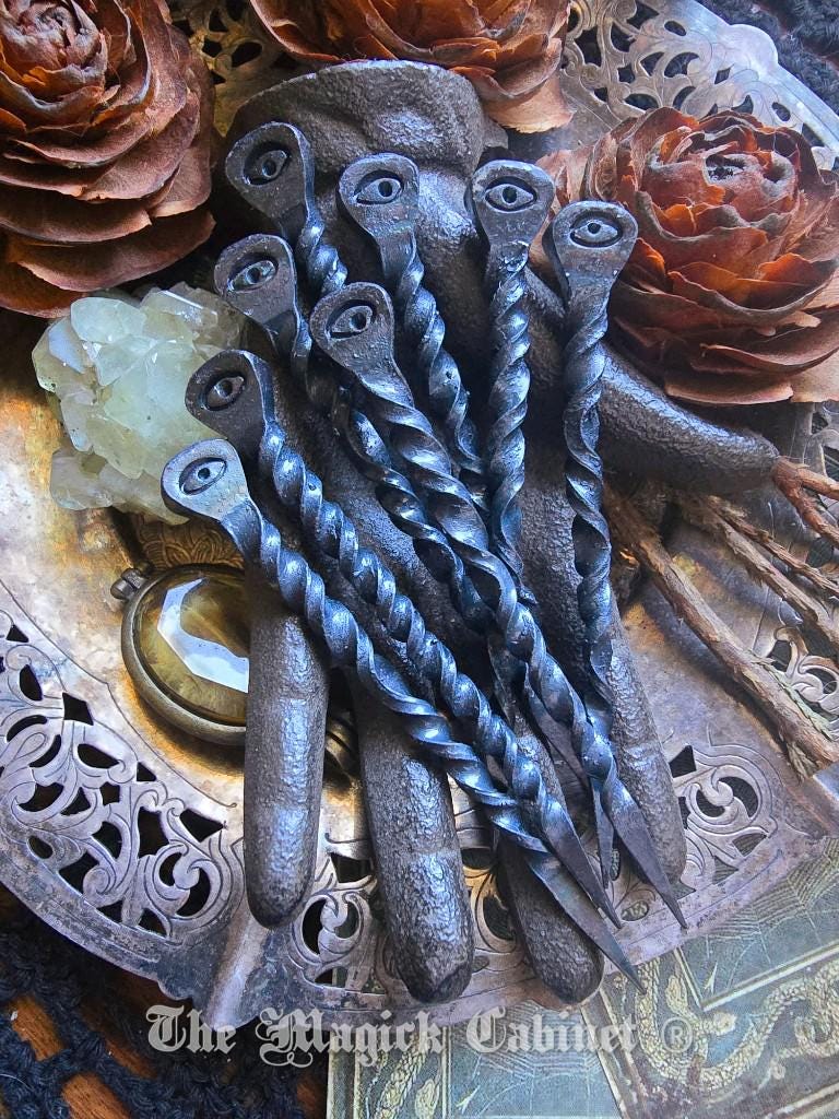 Hand-Forged Iron Witch Nail: All-Seeing Eye Psychic Protection