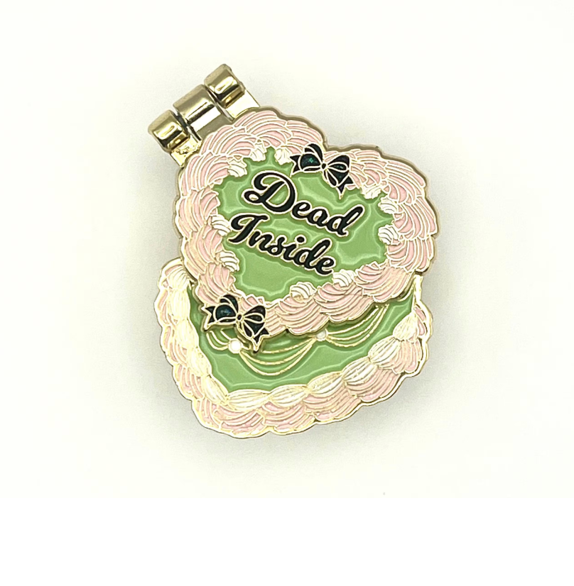 Dead Inside, glittery enamel hinge pin, Opens to reveal a cute Skeleton