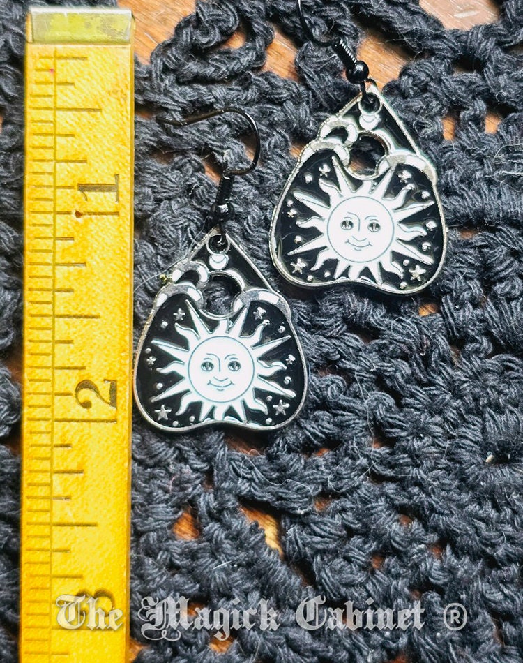 Planchette Sun & Moon Earrings: Boho Witch Enamel Jewelry