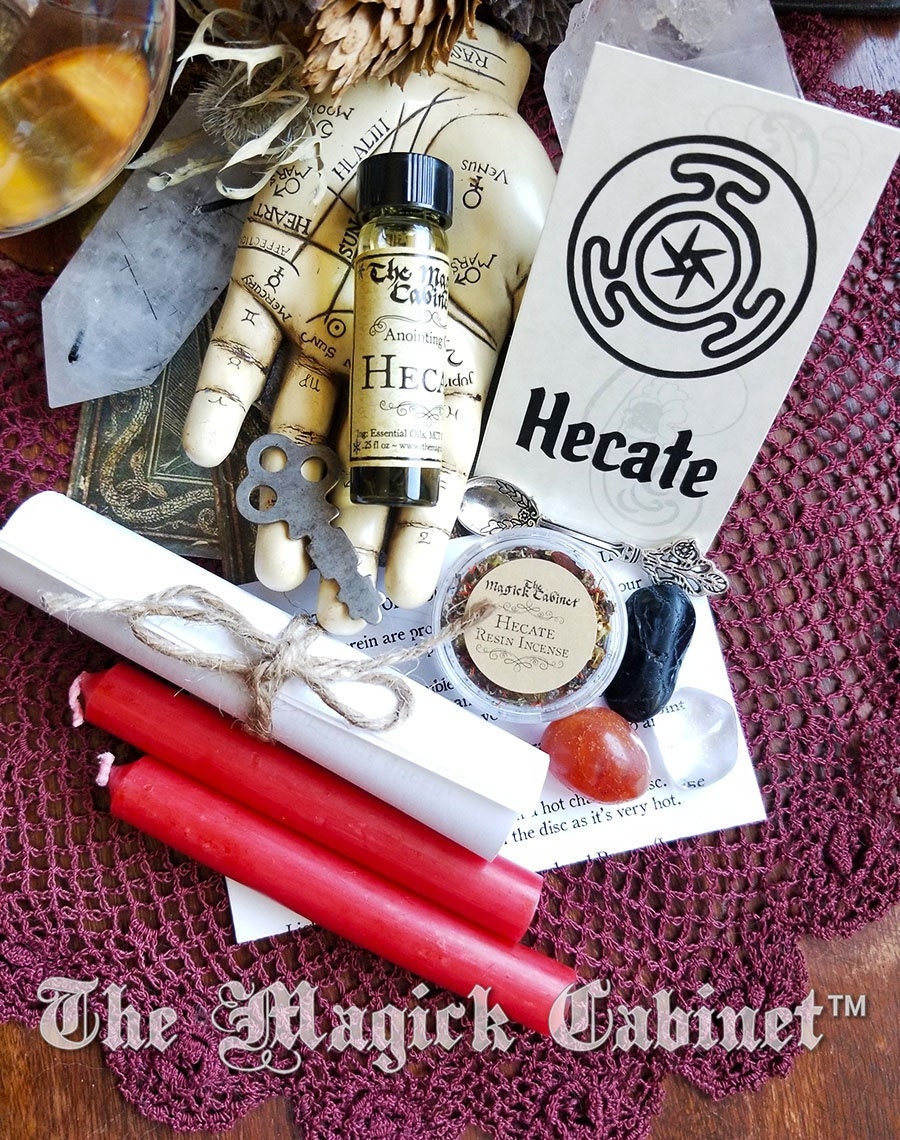 Hecate Offering Bag: Goddess Invocation Kit with Oil, Incense and Crystals - Instructions Included