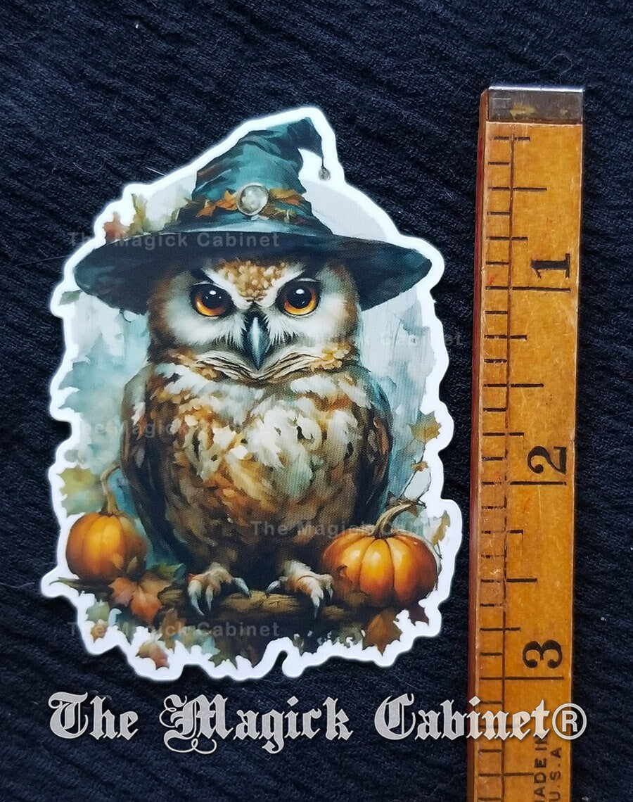 Witch Owl Halloween Sticker: Fun Samhain Vinyl Decal