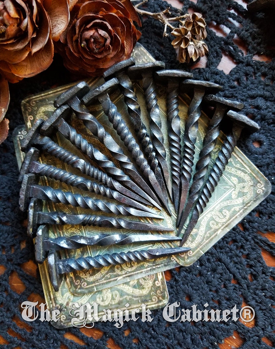 Conjure and Hexing Nail: Hand forged and twisted Iron Candle Scribe