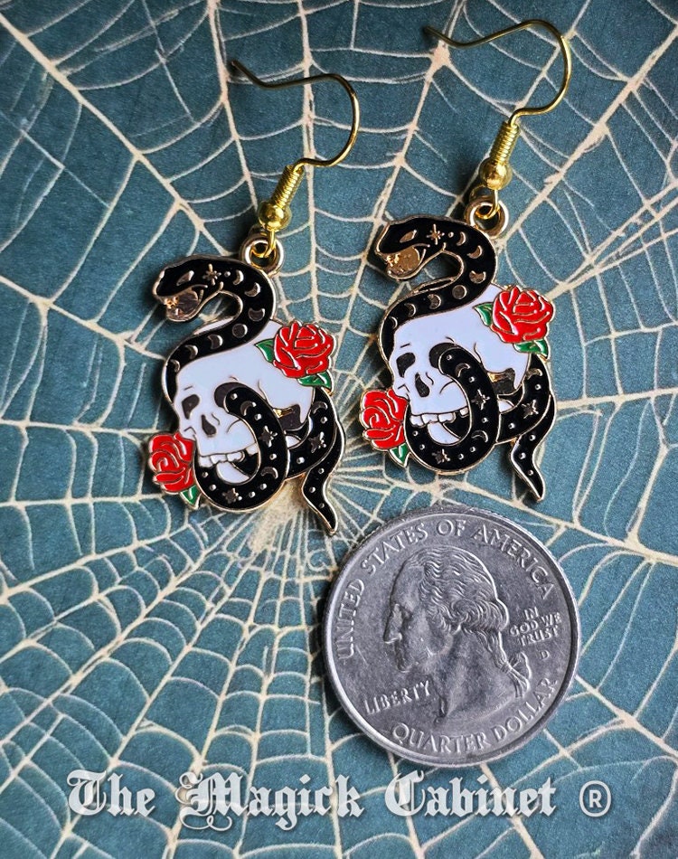 Enamel Snake Charm Earrings: Witchy Goth Halloween Costume Jewelry