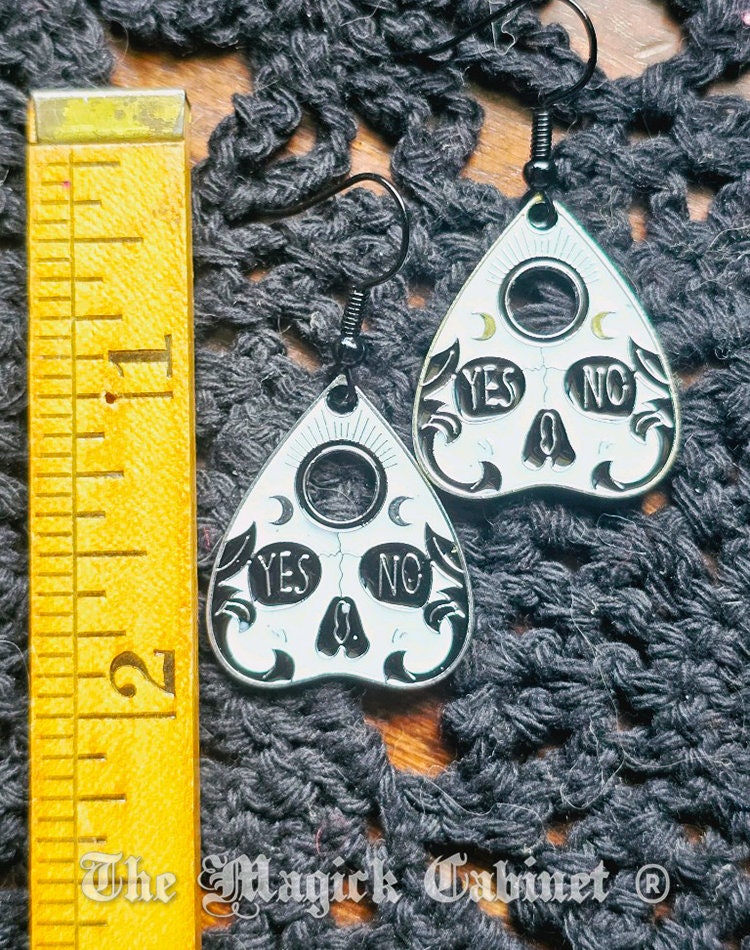 Planchette Skull Earrings: Black & White Enamel Ouija Witch Jewelry