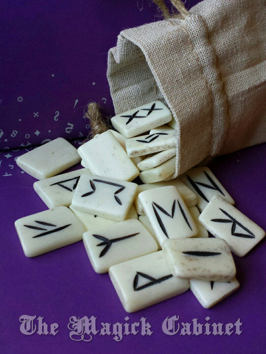 Elder Futhark Bone Rune Divination Set: In a muslin bag with meanings and instructions