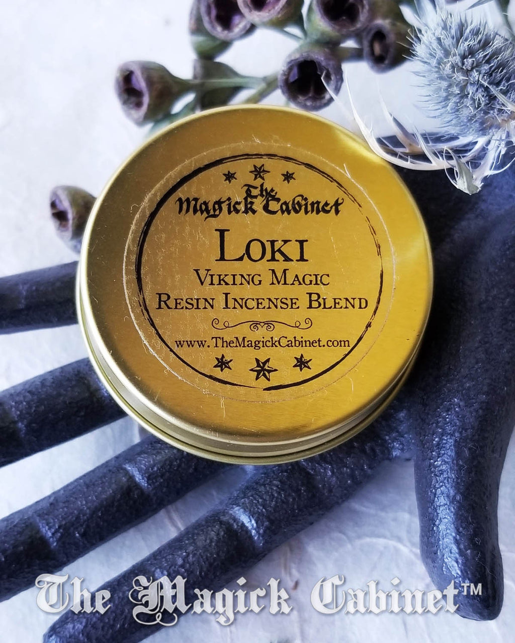 LOKI Resin Incense in a Tin, Blessing and Hexing depending on your intentions - Viking Magic