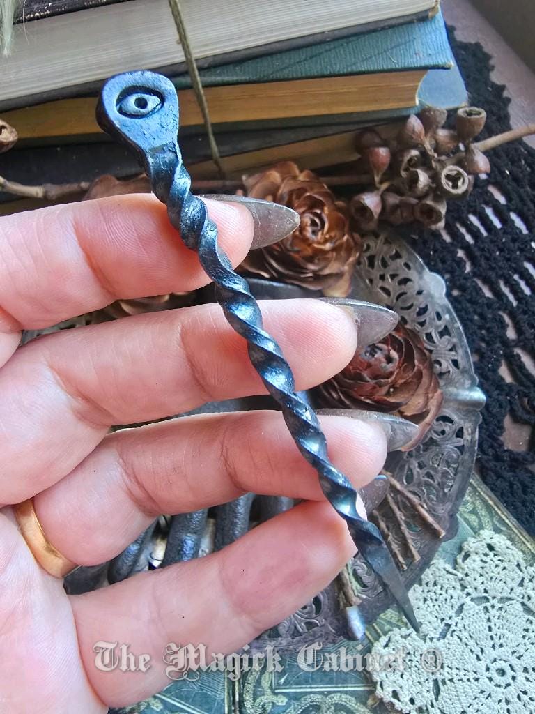 Hand-Forged Iron Witch Nail: All-Seeing Eye Psychic Protection
