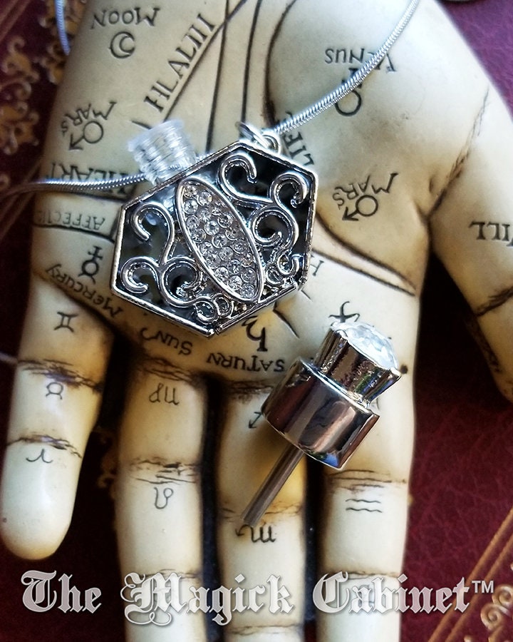 Crown Perfume Bottle Necklace: Silver Crystal Witch Spell Bottle, Gift Set