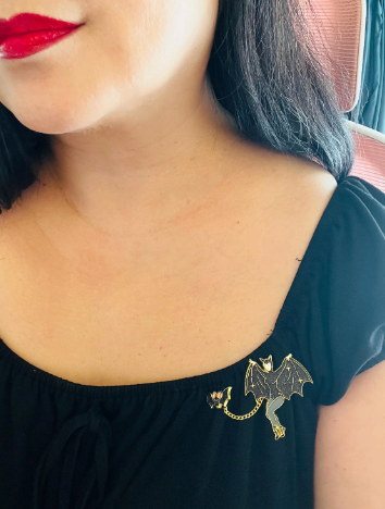 Bat Lady and Her Wingman glittery enamel pin, Two pins in one