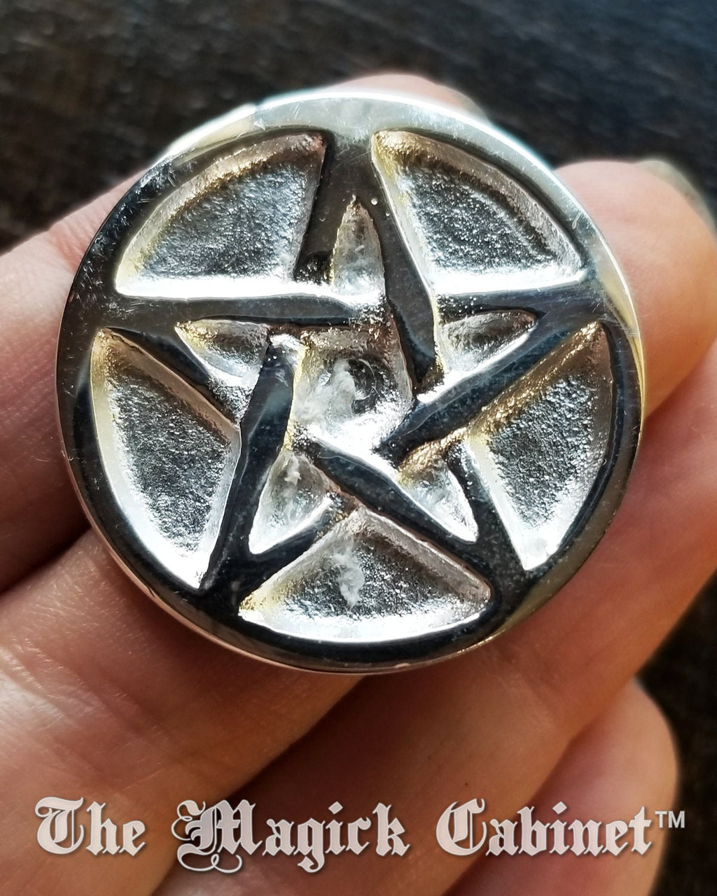 Pewter Pentacle Altar Coin: Witchcraft Protection Good Luck Charm