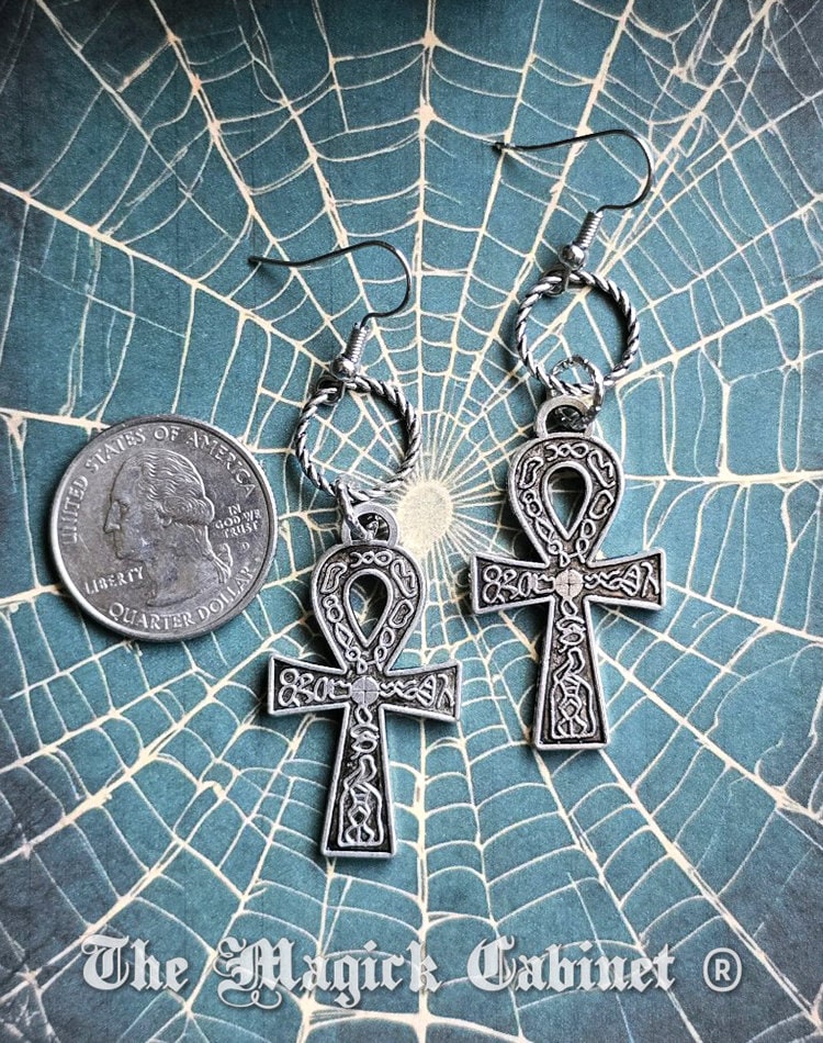 Egyptian Ankh Earrings: Silver Tone Witchy Goth Charm
