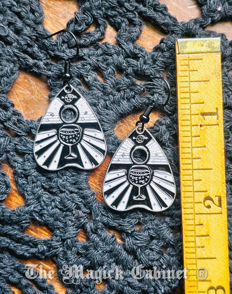 Planchette Chalice Earrings: Black & White Enamel Witchy Jewelry