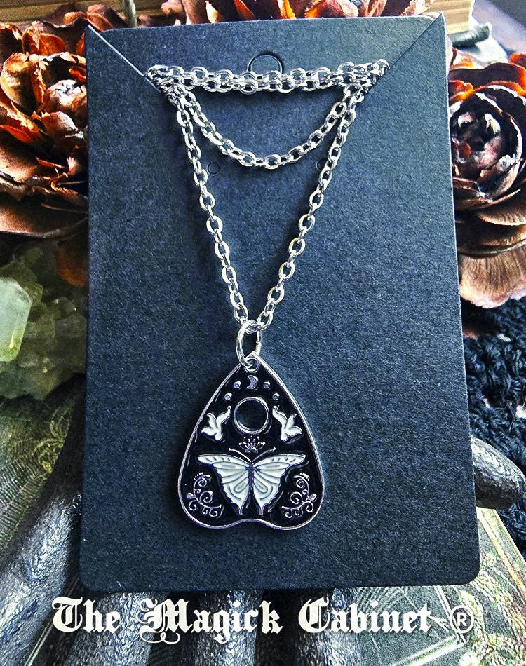 Enamel Planchette Butterfly Pendant Necklace: Stainless Steel Chain