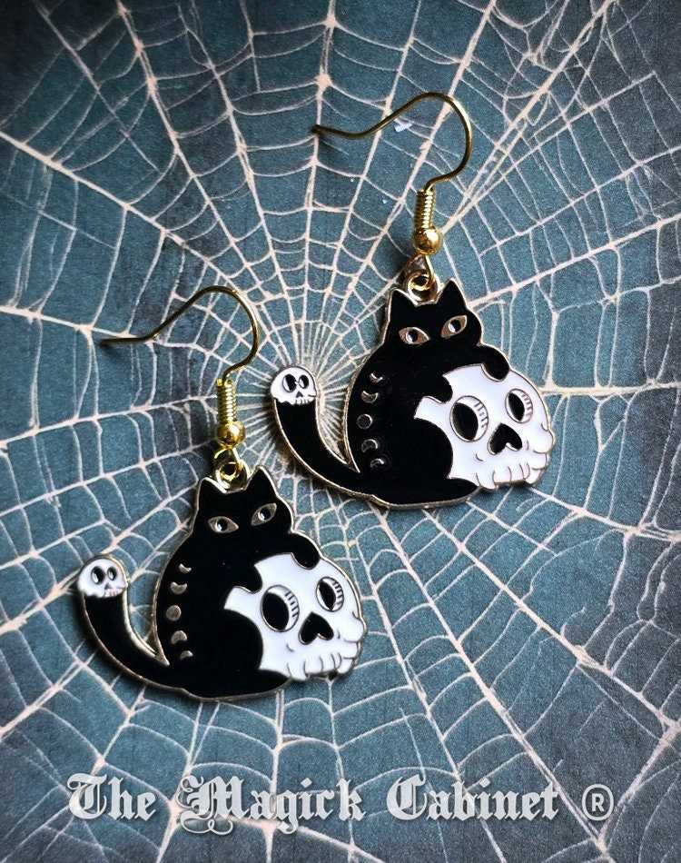 Black Cat Enamel Earrings: Witchy Halloween Jewelry