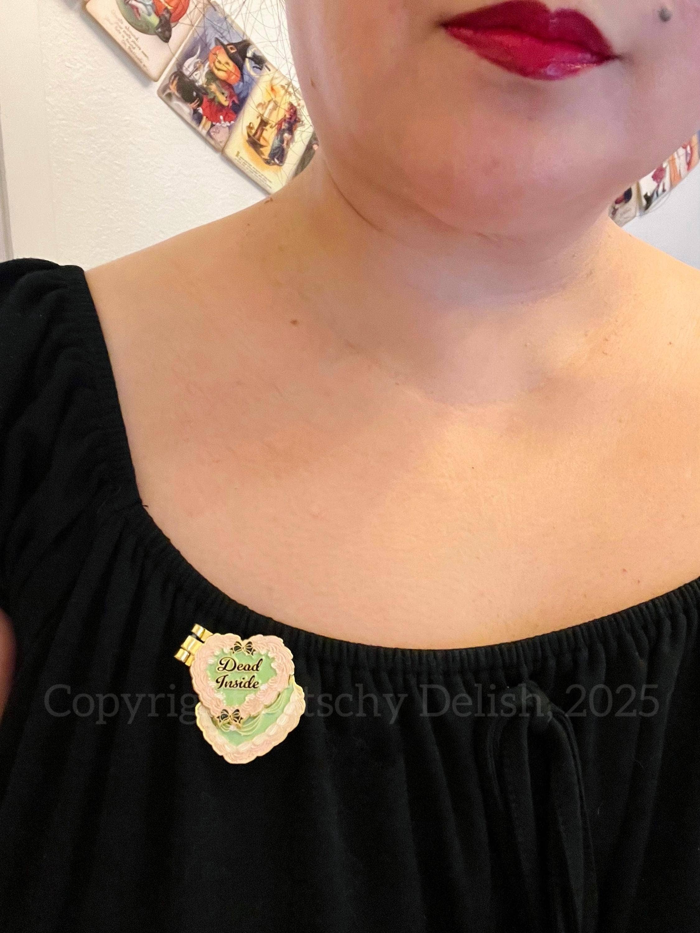 Dead Inside, glittery enamel hinge pin, Opens to reveal a cute Skeleton