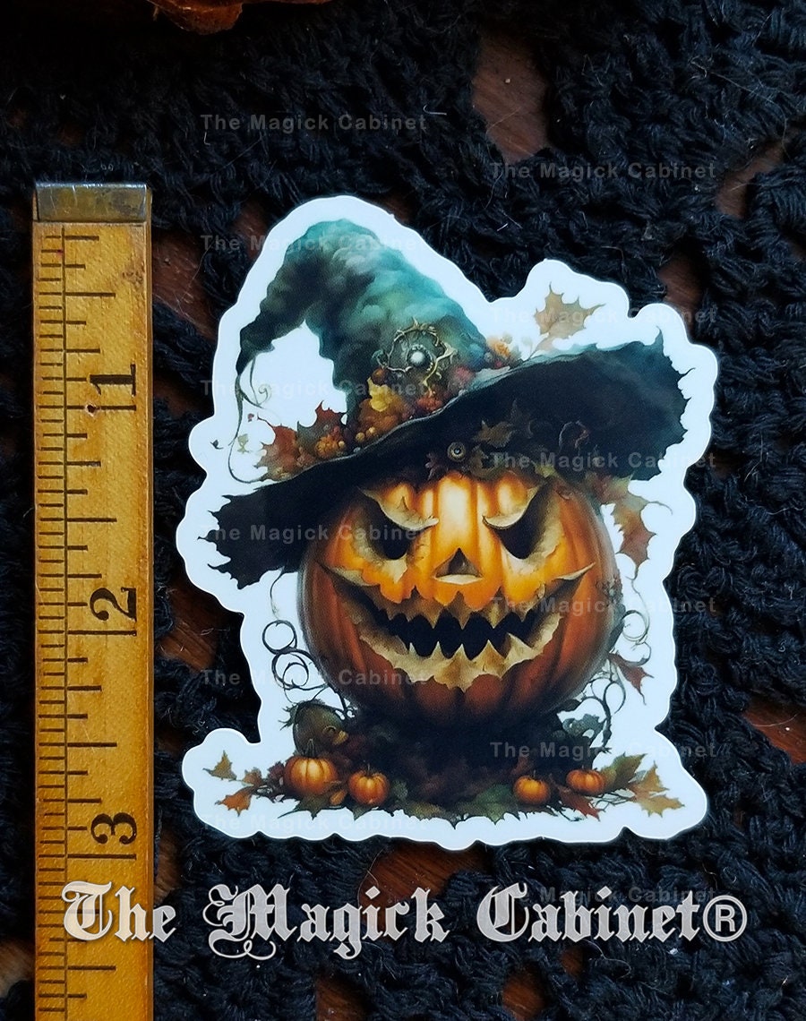 Jack-O-Lantern Witch Vinyl Sticker: Halloween Samhain Art