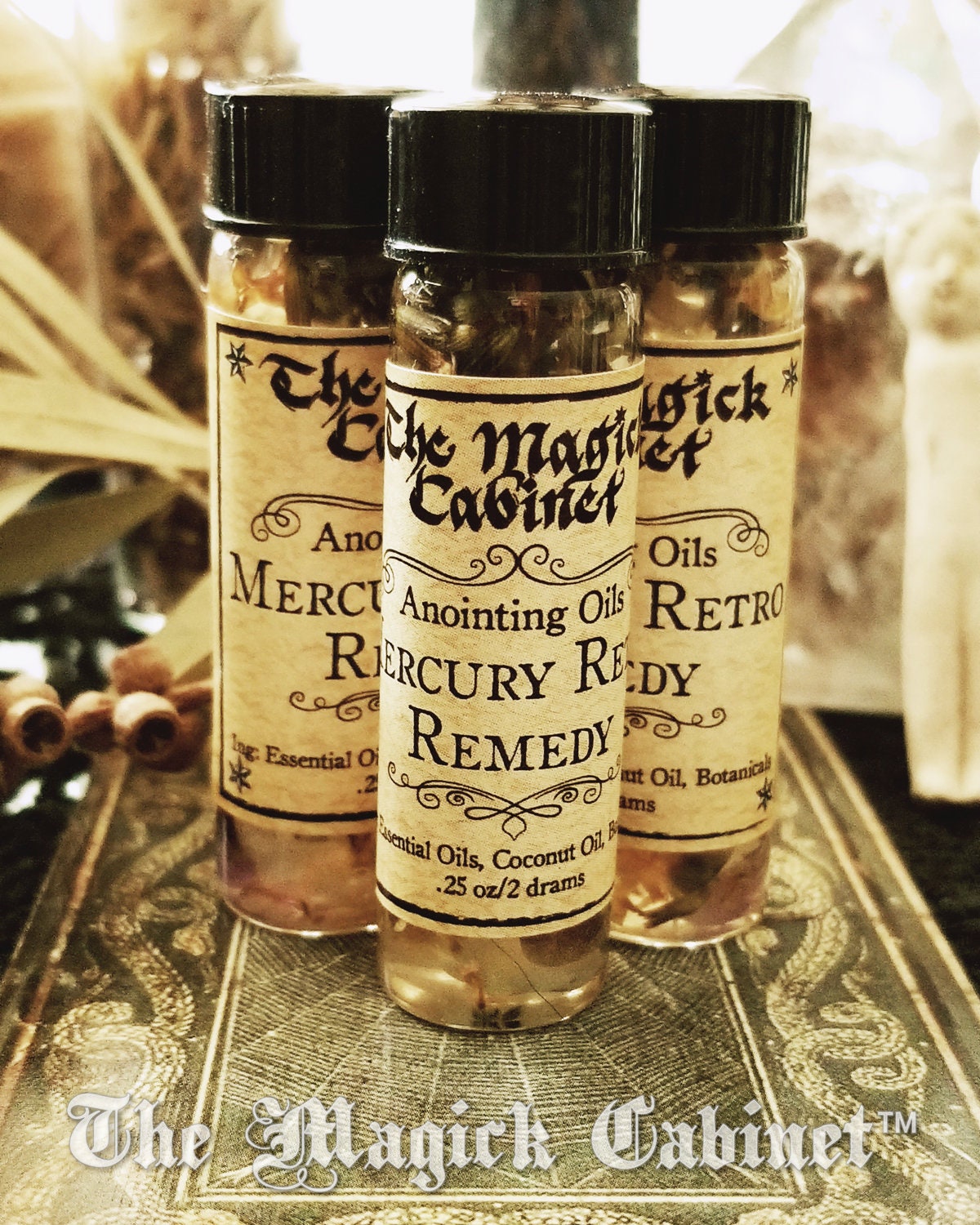 Mercury Retrograde Remedy Oil: Anointing & Ritual Blend with Crystals and Herbs