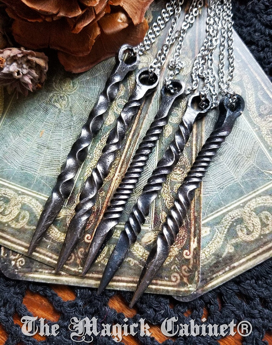 Hand Forged Iron Candle Scribe Necklace: Witch Magick Pendulum