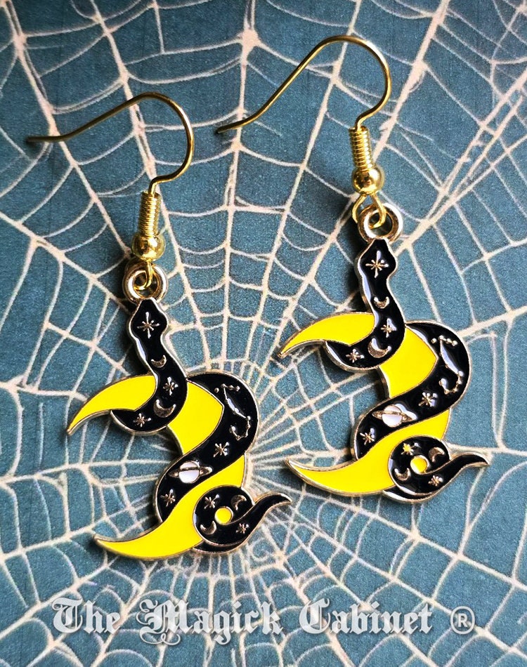 Enamel Snake Charm Earrings: Witchy Goth Halloween Costume Jewelry