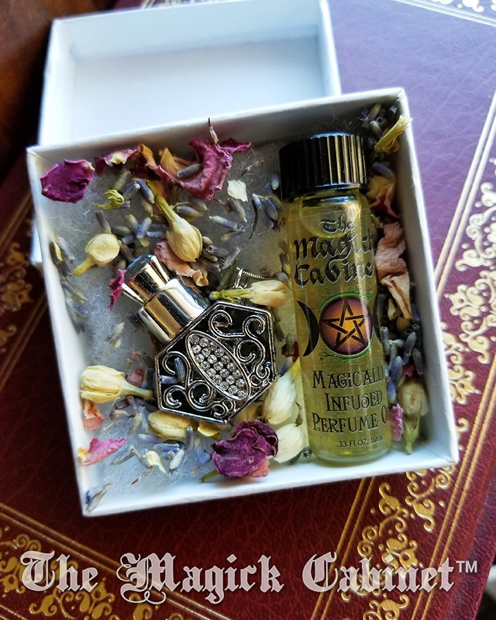 Crown Perfume Bottle Necklace: Silver Crystal Witch Spell Bottle, Gift Set