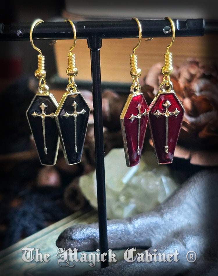 Vampire Coffin Earrings: Enamel Halloween Costume Jewelry