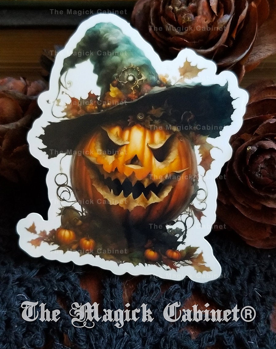 Jack-O-Lantern Witch Vinyl Sticker: Halloween Samhain Art