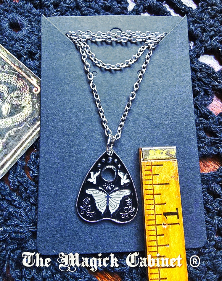 Enamel Planchette Butterfly Pendant Necklace: Stainless Steel Chain