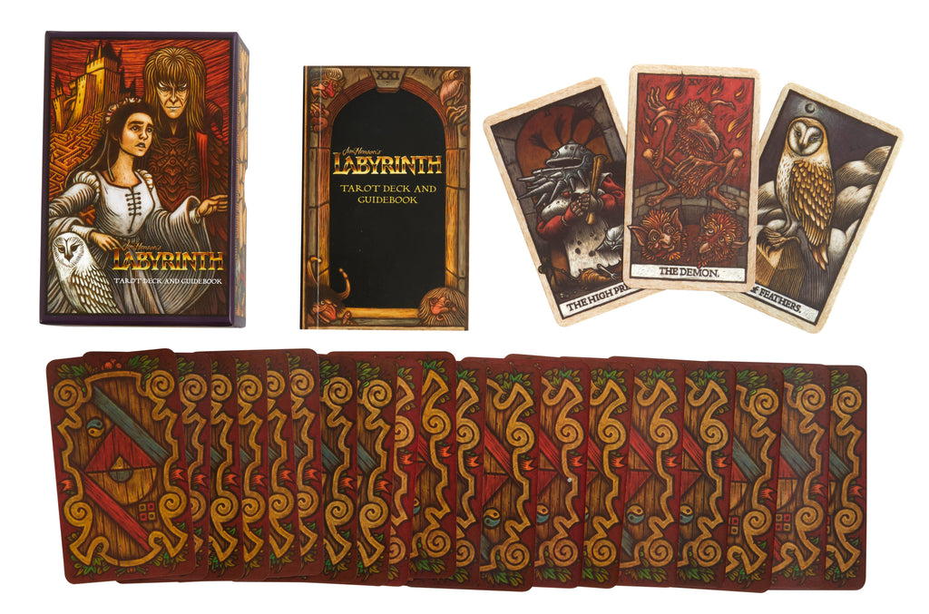 Labyrinth tarot deck packaging with tarot cards displayed
