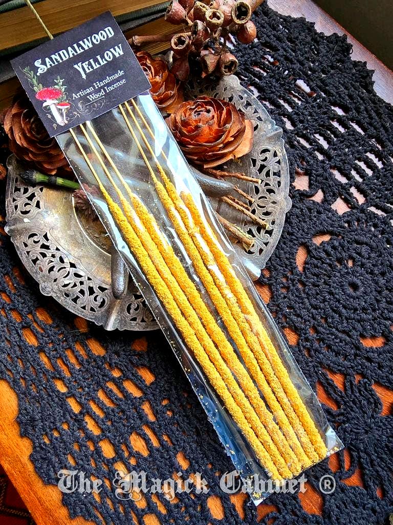 Artisan Yellow Sandalwood Incense Sticks: Hand Rolled, Spiritual Cleansing (6-Stick Pack)