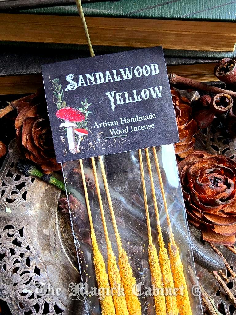 Artisan Yellow Sandalwood Incense Sticks: Hand Rolled, Spiritual Cleansing (6-Stick Pack)