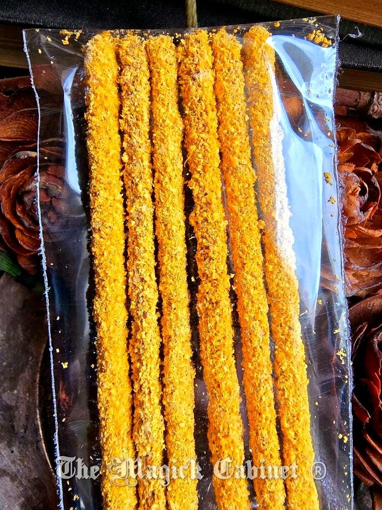 Artisan Yellow Sandalwood Incense Sticks: Hand Rolled, Spiritual Cleansing (6-Stick Pack)